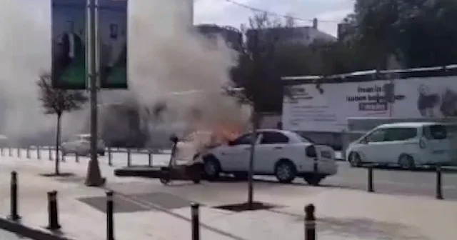 Mecidiyeköy’de benzin deposundan sızıntı yapan otomobil alev alev yandı VİDEO İZLE