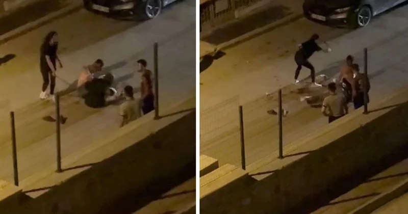 İki kadın sokak ortasında aralarına aldığı erkeğe dehşeti yaşattı