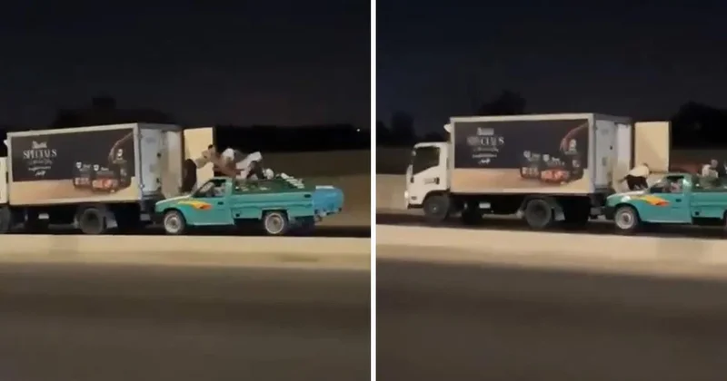 Seyir halindeki kamyondan ürünleri çalıp kaçtıla