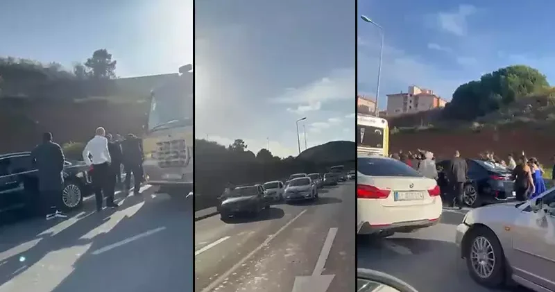 Maltepe de düğün konvoyunda yolu kapatıp horon oynadılar