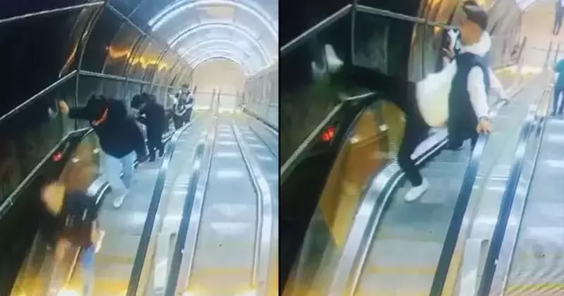 Yaya üst geçidinin korkuluklarına tekme ve yumruklu saldırı kamerada