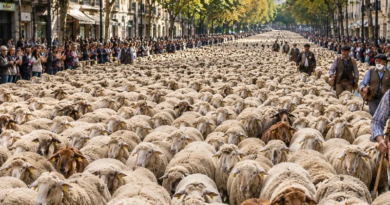 Madrid de 1000 den fazla koyun, Trashumancia Şenliği kapsamında sokaklarda yürüdü