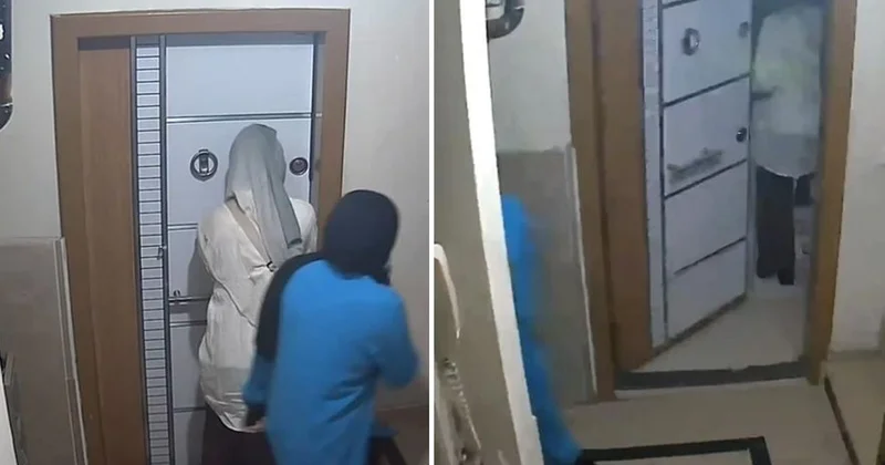 Hırsız kadınlar kamerada! Kapıyı açıp daireye girdiler ama o anda hiç beklemedikleri bir şey oldu