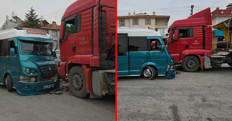 Konya’da korkunç kaza! Hafriyat kamyonu ile minibüs çarpıştı: Yaralılar var!