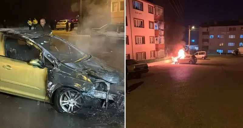 Park halindeki otomobil alevler içinde kaldı Karabük Haberleri