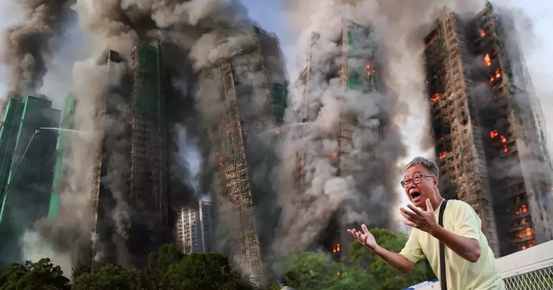 SON DAKİKA Hong Kong da gökdelenlerde yangın! 2 bin dairelik site alev alev yanıyor