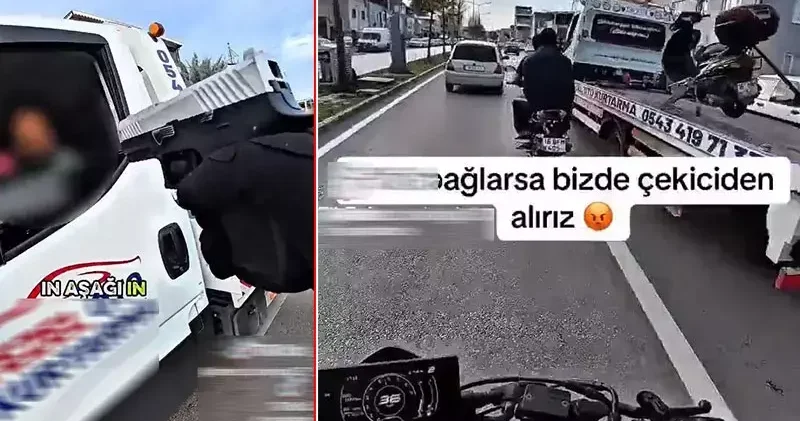 Çekici üzerinden silah zoruyla motosiklet indirme senaryosu çeken 4 kişi gözaltında