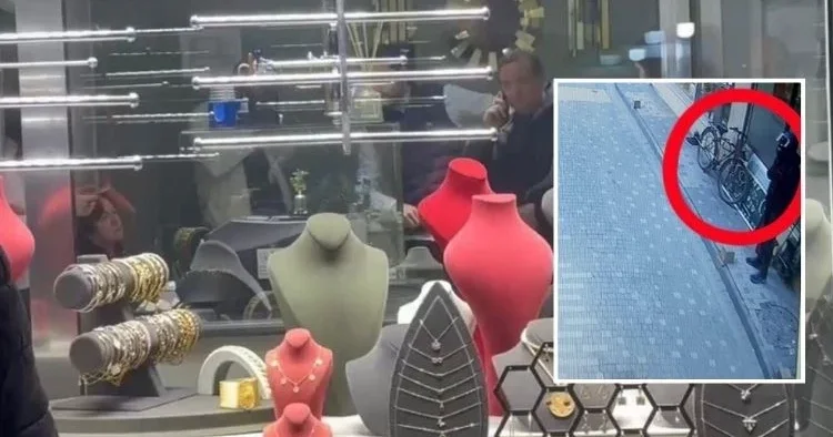 Kaskıyla geldi, vitrindeki 5 kilo altını çalıp kaçtı