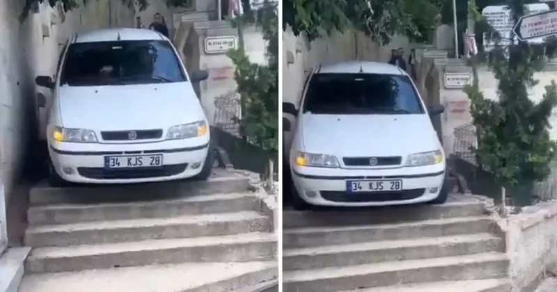 Bu otomobilin merdivenlerde olmasının nedeni çok ilginç