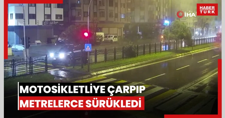 Trabzon’da çalıntı araçla kırmızı ışıkta bekleyen motosikletliye çarpıp metrelerce sürükledi: Dehşete düşüren kaza kamerada