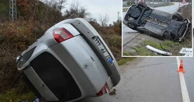 Takla atan otomobilden burnu bile kanamadan çıktı Amasya Haberleri