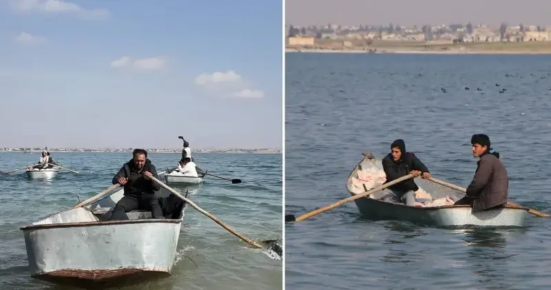 Suriye de YPG nin işgali nedeniyle kara ulaşımı kesilen Aynularab daki 9 köye teknelerle yardım ulaştırıldı Ortadoğu Haberleri