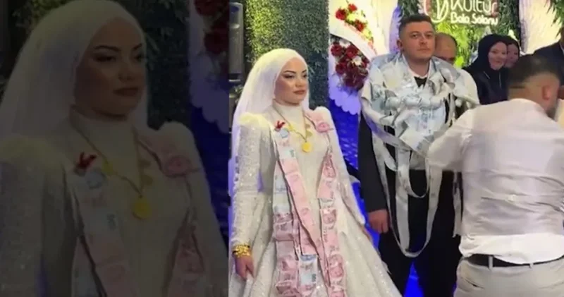 Düğünde şaşırtan takı: Paraları rulo yapıp doladılar