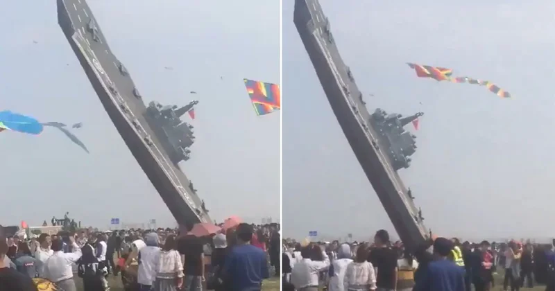Çin de tuhaf görüntü! Uçak gemisine benzeyen kağıttan uçak yaptılar