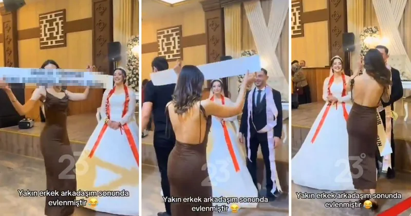 Düğünde açtığı pankarta bakın! Daha neler göreceğiz dedirten görüntü
