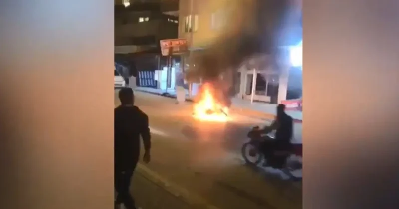 Motosiklet alev alev yandı