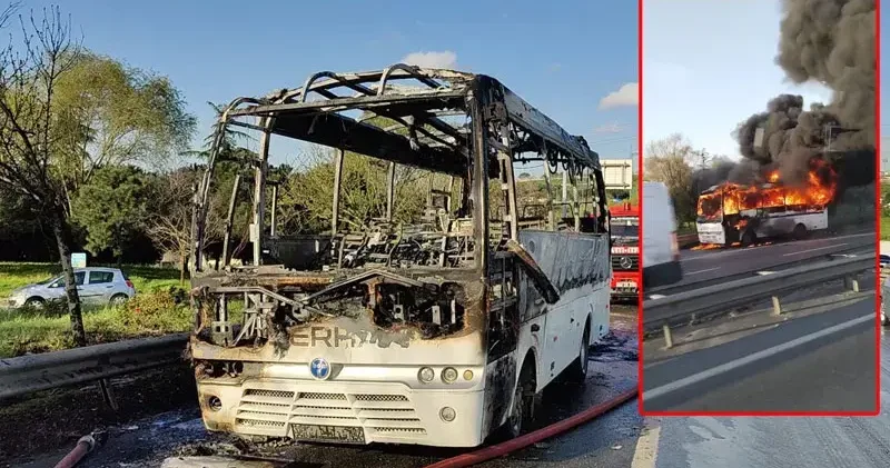 Bayrampaşa’da servis midibüsü alev alev yandı