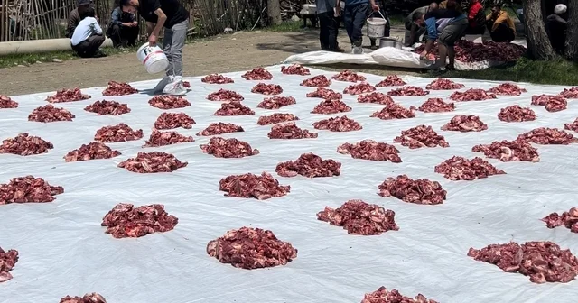 Yüksekova da 100 yıllık gelenek: 140 kurban kesildi, etler tüm köye eşit dağıtıldı Hakkari Haberleri