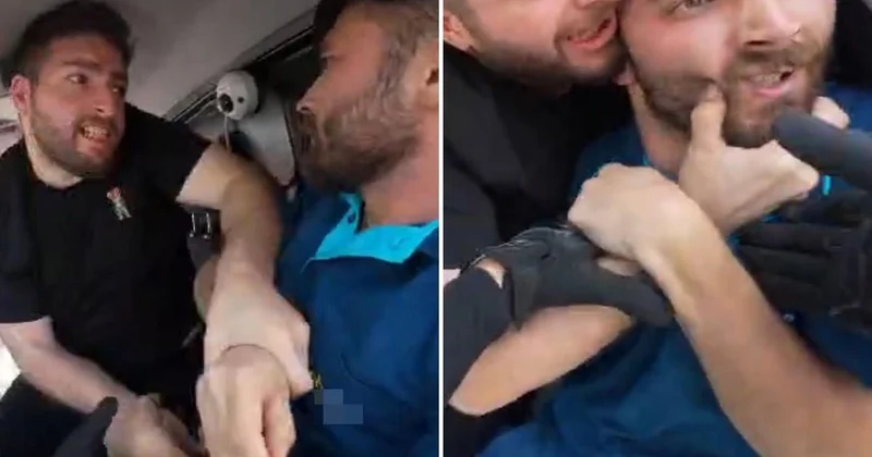 Otomobilinden inen sürücü, kamyonet sürücüsünü darbetti