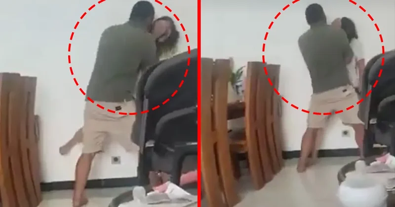 Dehşete düşüren anlar! Sanal medyada tepkiler çığ gibi büyüdü: Cani eş karısını darp edip…