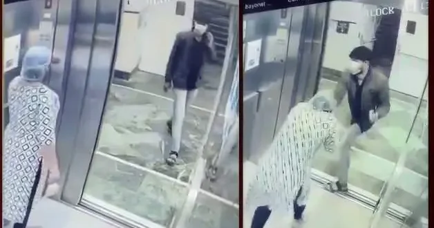 Hastane asansöründe kolyeli gasp anı güvenlik kamerasında