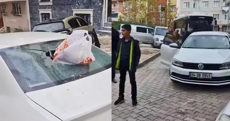 Gaziosmanpaşa da apartmandan atılan çöp düğün konvoyundaki aracın camını patlattı