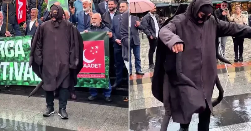 Trabzon da dikkat çeken eylem! Kokarca kıyafeti giyip horon tepti