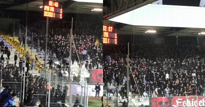 Tribündeki koltukları kırıp sahaya ve rakip taraftara attılar