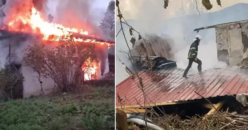 Uykusunda tek katlı evi küle döndü, camdan atlayarak canını kurtardı