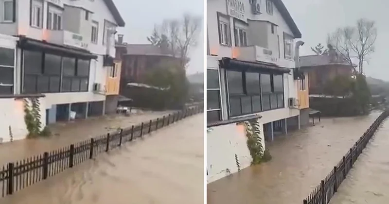 İstanbul da sel manzaraları! Hızla gelen sular, bahçe duvarını yıktı