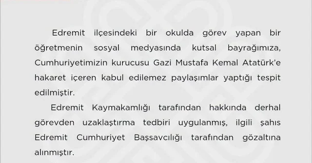 Türk bayrağına ve Atatürk e hakaret içerikli paylaşımda bulunan öğretmen gözaltına alındı Balıkesir Son Dakika Haberleri Habertürk Yerel Haberler