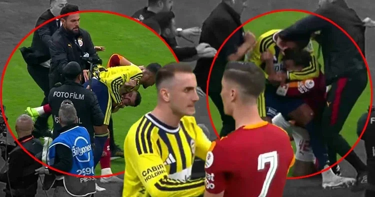 Galatasaray Fenerbahçe derbisinin ardından büyük kavga: Futbolcular birbirlerine girdi! Polisler sahaya indi