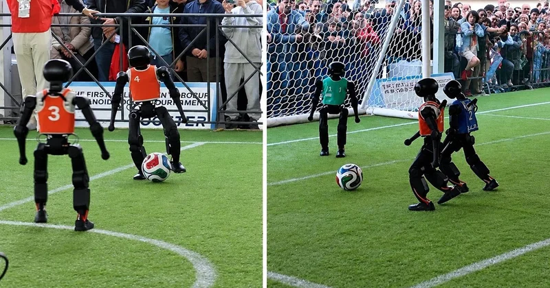 İtalya da insansı robotlar futbol müsabakasında karşılaştı