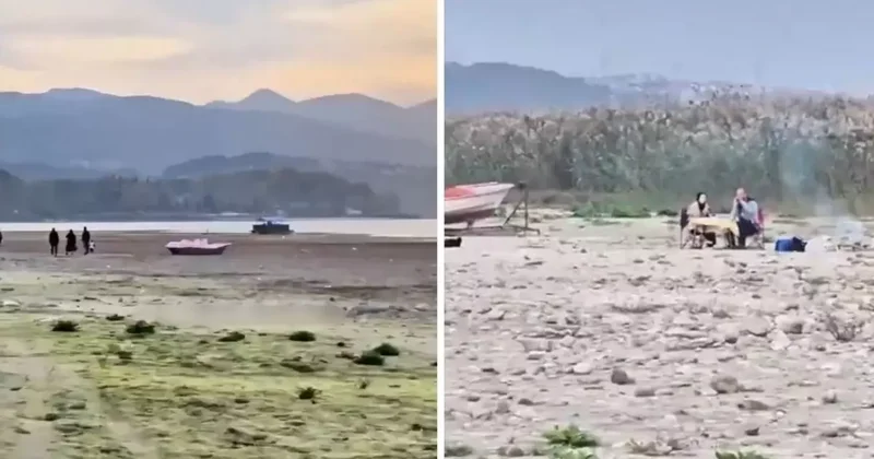 Türkiye nin ünlü gölü kurumak üzere: Suyun olduğu yerde mangal yapıyor