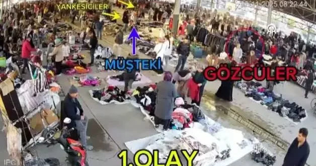 Pazaryerinde akılalmaz yankesicilik! Saniye saniye görüntülendiler