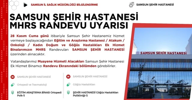 Samsun Şehir Hastanesi nden MHRS randevu uyarı Samsun Haberleri