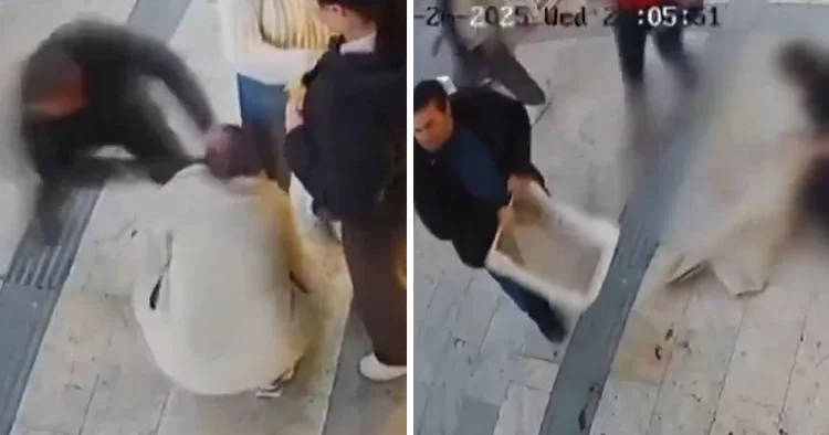 Genç kadın kaldırımda oturduğu sırada kabusu yaşadı! Esnaf caniye meyve kasasıyla müdahale etti