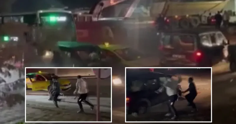 Öfkeli sürücü aracını vatandaşlar üzerine sürdü, vatandaşlar sopalarla sürücüye saldırdı