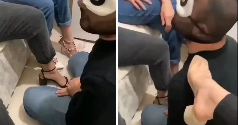 Üç kadının bir erkeği köle gibi kullandığı görüntülere tepki yağıyor