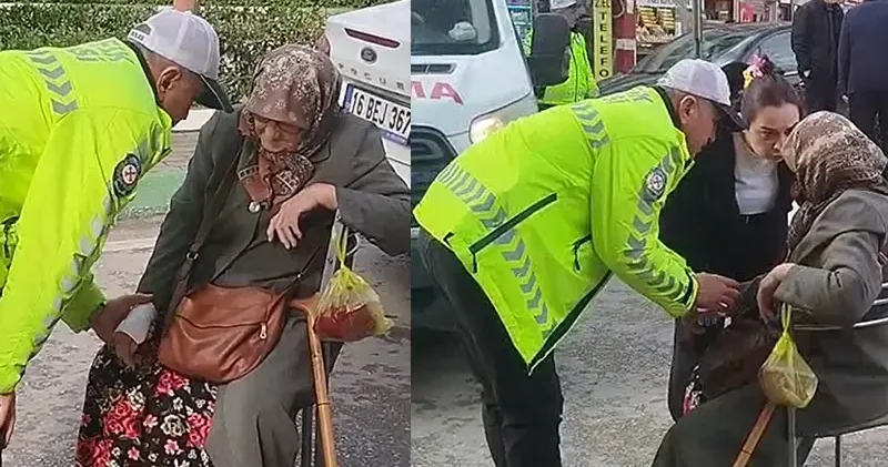 Trafik polisi, yaralanan kadına ilk müdahaleyi yapıp elini bir an olsun bırakmadı