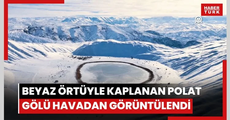 Beyaz örtüyle kaplanan Polat Gölü havadan görüntülendi