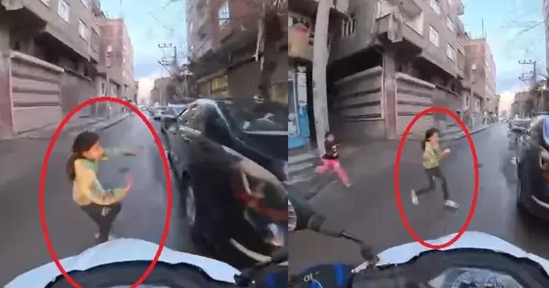 Çocuğun, motosikletin altında kalmaktan son anda kurtulduğu anlar kamerada