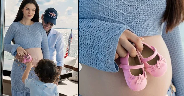 Taçlı güzel ve şarkıcı kocası mutluluktan uçuyor: Sekizinci bebeğin cinsiyeti belli oldu...Pembe patikleri almışlar bile!