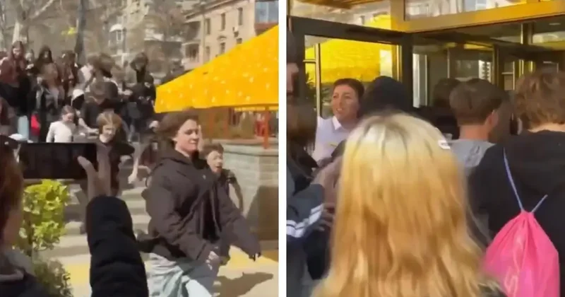 Ukrayna da 4 yıl aradan sonra kapılarını açan hamburgerci izdiham yarattı