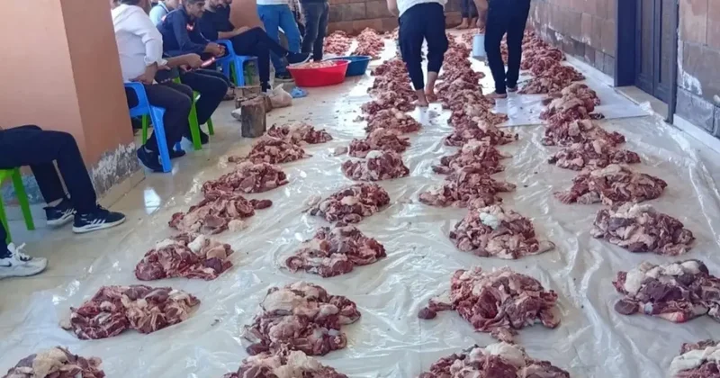 Mardin’de imece usulü kesilen 1 ton kurban eti, 100 aileye dağıtıldı