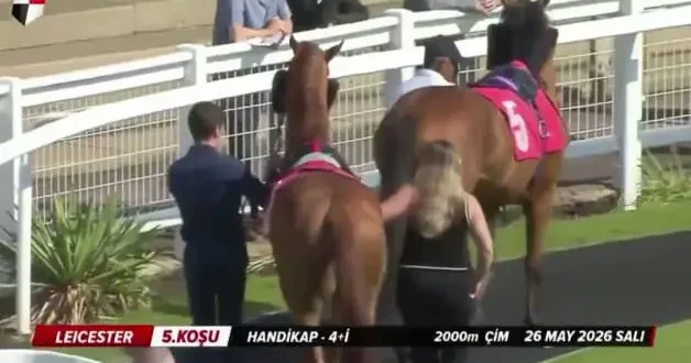 At tekmesiyle kadın bir anda savruldu! Hipodromda korku dolu anlar