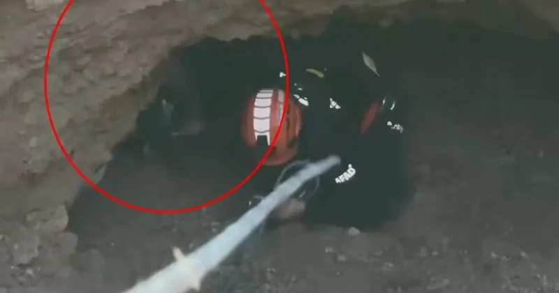 Obrukta mahsur kalan keçiyi AFAD ekipleri kurtardı