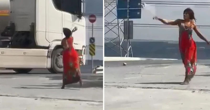Yolda Taş Fırlatan Kadın Panik Yarattı