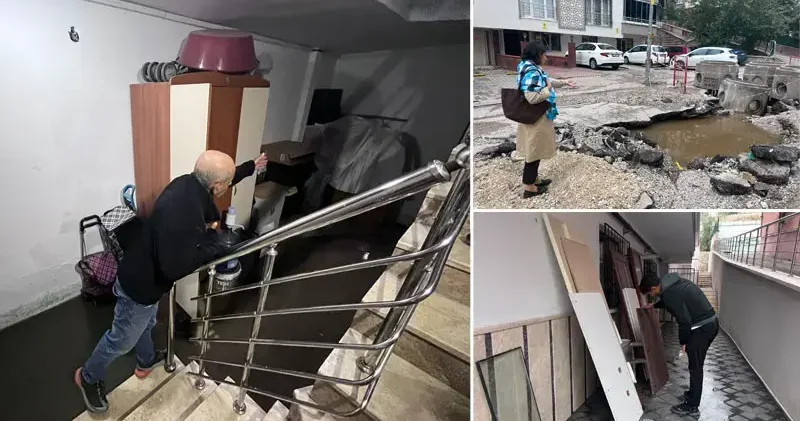 Ankara da sağanak sonrası rögar taştı; binaların giriş ve bodrum katlarını su bastı