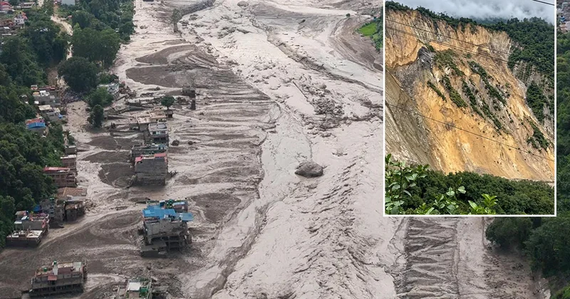 Dağın çöktüğü an kamerada! Nepal de korku filmini aratmayan görüntüler